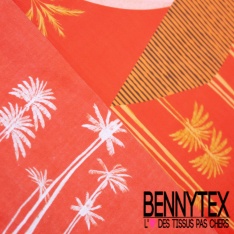 Popeline coton élasthanne motif grande feuille tropicale multicolore