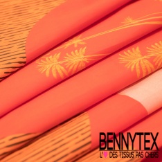 Popeline coton élasthanne motif grande feuille tropicale multicolore