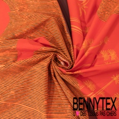 Popeline coton élasthanne motif grande feuille tropicale multicolore