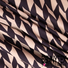 Fibranne viscose satinée imprimé floral japonisant fond sable pastel