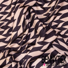 Fibranne viscose satinée imprimé floral japonisant fond sable pastel