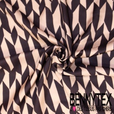 Fibranne viscose satinée imprimé floral japonisant fond sable pastel