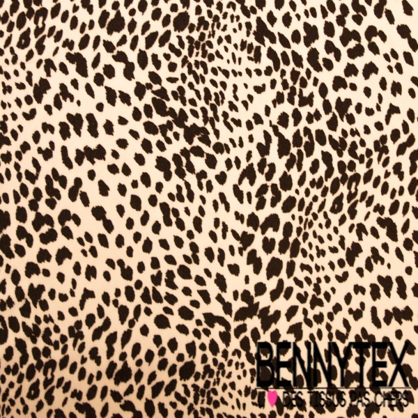 Crêpe viscose digital motif peau de bête noir fond crème