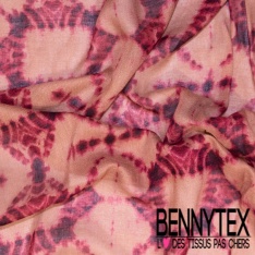 Gaze viscose imprimé grand motif baroque ton pastel jaune vert d'eau gris blanc discret