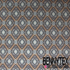Jersey coton digital motif provençal maerine blanc optique fond taupe