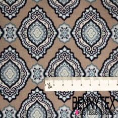 Jersey coton digital motif provençal maerine blanc optique fond taupe