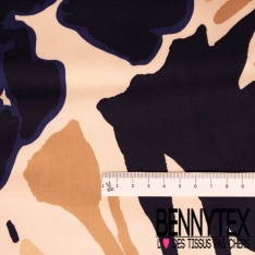 Fibranne viscose effet lin imprimé abstrait griffonné corail vif fond orchidée