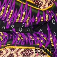 Coupon 3m Crêpe viscose double base imprimé cachemire noir fond crème