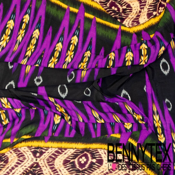 Coupon 3m Crêpe viscose double base imprimé cachemire noir fond crème