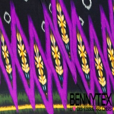 Coupon 3m Crêpe viscose double base imprimé cachemire noir fond crème