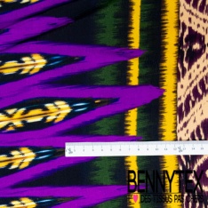 Coupon 3m Crêpe viscose double base imprimé cachemire noir fond crème