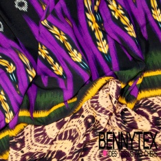 Coupon 3m Crêpe viscose double base imprimé cachemire noir fond crème