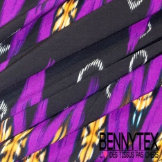 Coupon 3m Crêpe viscose double base imprimé cachemire noir fond crème