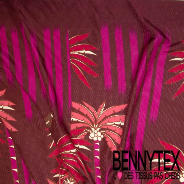 Panneau Fibranne viscose imprimé digitale palmier stylisé fond prune jacquard plumetis ton sur ton