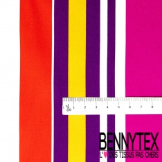 Popeline coton élasthanne digital motif grosse rayure chocolat bleu allégé beige