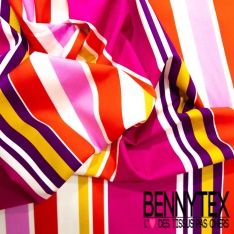 Popeline coton élasthanne digital motif grosse rayure chocolat bleu allégé beige