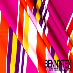 Popeline coton élasthanne digital motif grosse rayure chocolat bleu allégé beige