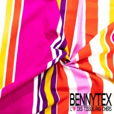 Popeline coton élasthanne digital motif grosse rayure chocolat bleu allégé beige