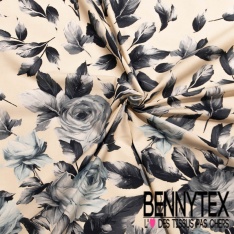 Popeline coton élasthanne digital motif grosse rayure chocolat bleu allégé beige