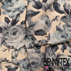 Popeline coton élasthanne digital motif grosse rayure chocolat bleu allégé beige