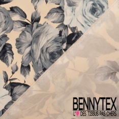 Popeline coton élasthanne digital motif grosse rayure chocolat bleu allégé beige