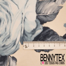 Popeline coton élasthanne digital motif grosse rayure chocolat bleu allégé beige