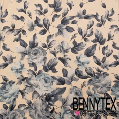 Popeline coton élasthanne digital motif grosse rayure chocolat bleu allégé beige