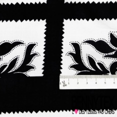 Voile de coton digital imprimé grande feuille tropicale stylisée moutarde fond blanc discret