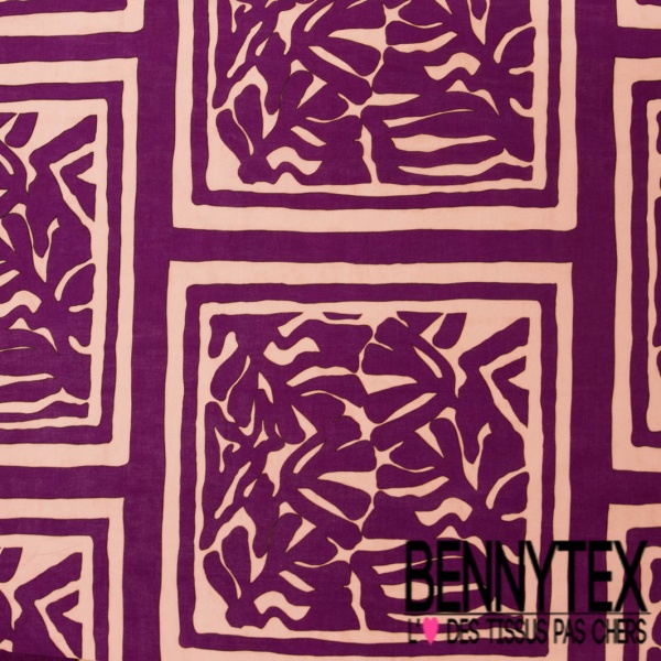 Voile de coton digital imprimé quadrillage abstrait incas tropicale orchidée rose