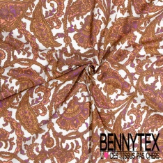 Voile de coton digital imprimé quadrillage abstrait incas tropicale orchidée rose