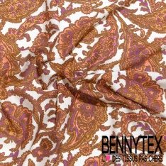 Voile de coton digital imprimé quadrillage abstrait incas tropicale orchidée rose