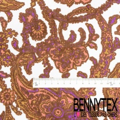 Voile de coton digital imprimé quadrillage abstrait incas tropicale orchidée rose