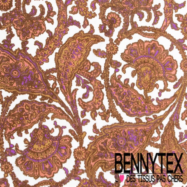 Voile de coton digital imprimé cachemire vintage fond blanc discret