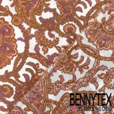 Voile de coton digital imprimé quadrillage abstrait incas tropicale orchidée rose