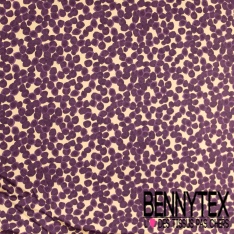 Twill satin polyester motif coup de pinceau rouge profond fond crème rosée