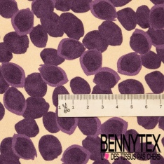 Twill satin polyester motif coup de pinceau rouge profond fond crème rosée