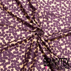 Twill satin polyester motif coup de pinceau rouge profond fond crème rosée