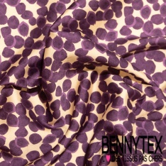 Twill satin polyester motif coup de pinceau rouge profond fond crème rosée