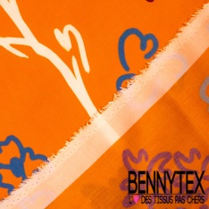 Fibranne viscose effet lin imprimé abstrait griffonné corail vif fond orchidée