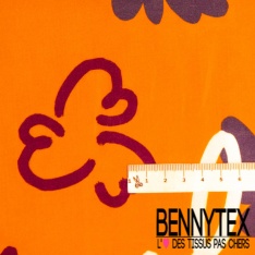 Fibranne viscose effet lin imprimé abstrait griffonné corail vif fond orchidée