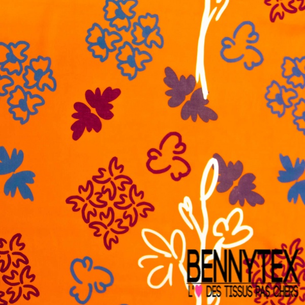 Fibranne viscose digitale imprimé floral stylisé fond mandarine