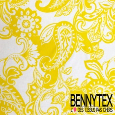 Voile de coton digital imprimé cachemire vintage fond blanc discret