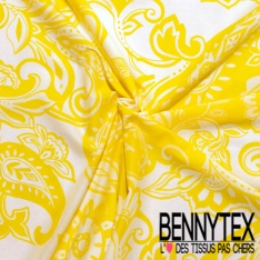 Voile de coton digital imprimé cachemire vintage fond blanc discret