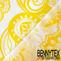 Voile de coton digital imprimé cachemire vintage fond blanc discret