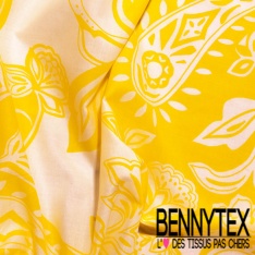 Voile de coton digital imprimé cachemire vintage fond blanc discret