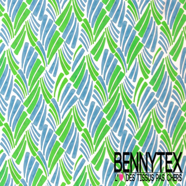 Crêpe viscose digital motif abstrait gaon vert Brésil fond blanc optique