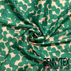 Twill satin polyester digitale motif pois stylisé aubergine fond chair