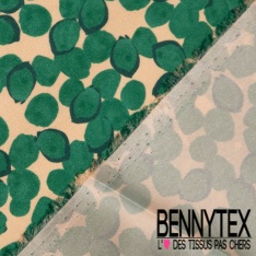 Twill satin polyester digitale motif pois stylisé aubergine fond chair