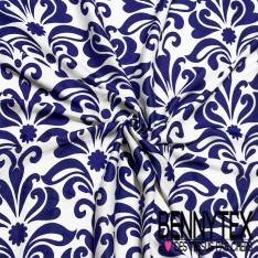 Twill satin viscose imprimé digital double base floral cachemire fond huile d'amande