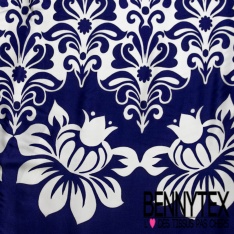 Twill satin viscose imprimé digital double base floral cachemire fond huile d'amande